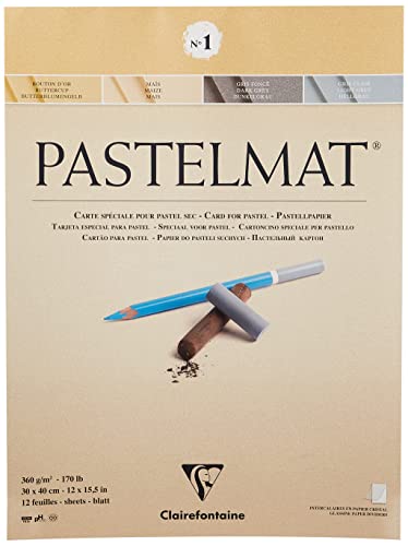 Clairefontaine - Ref 96018C - Pastelmat Pastel Card Pad No.1 (12 hojas) - Tarjeta de 360 g/m² - 30 x 40 cm - Colores surtidos - Especialmente formulado para uso con pasteles