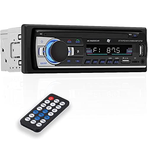 NK Auto Radio Coche - 1 DIN - 4x40W - Bluetooth 4.0, Función AUX, Reproductor MP3 y x2 USB, FM Sonido Estéreo, Llamadas Manos Libres, Mando para Control Remoto, Pantalla LCD, iOS & Android (eMark)