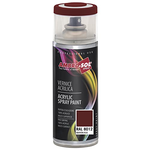 AMBRO-SOL - Pintura acrílica en spray, color Marron Rojo, RAL 8012, resultado profesional en múltiples superficies, exteriores e interiores, 400 ml