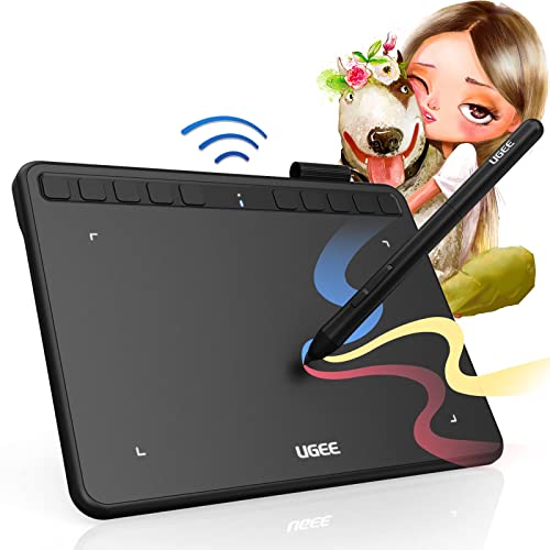 UGEE S640W Tableta de Dibujo, Tabletas Gráficas Digitales Portátiles, Tableta de Arte Digital Inalámbrica con Teclas Expresas Personalizadas Lápiz sin Batería para Windows Mac Linux