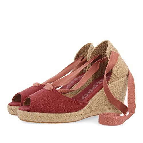 Sandalias tipo espadrille burdeos con cuña de yute para mujer buriti