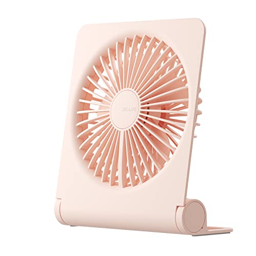 JISULIFE Pequeño Ventilador de Escritorio, Mesa Ventilador Portátil USB Recargable 4500 mAh Batería, 160 ° Plegable Viento Fuerte Ultra Silencioso 4 Velocidades para Casa Oficina Cámping - Rosa