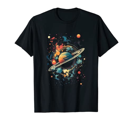 Planetas coloridos surrealistas con Saturno y garrapatas de color Camiseta