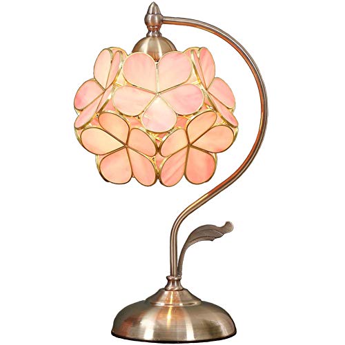 BIEYE L30732 Lámpara de mesa estilo vitral estilo flor de cerezo con pantalla de 21 cm de ancho Base de latón vintage, 42 cm de alto (Rosado)