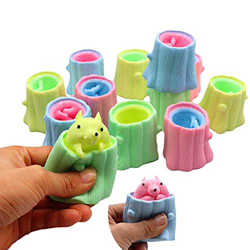 sympuk Squeeze Squirrel Sensory Toy, Fun Squirrel Cup Squeeze Toy, Tocones de árbol de descompresión, Juguete relajante para niños