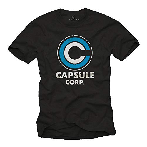 MAKAYA Camiseta para Hombre - Capsule Corp Goku Anime Dragon Manga Negro Talla M