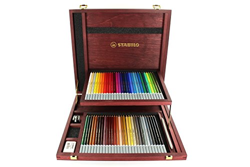 Stabilo, Lápiz de color tiza-pastel STABILO CarbOthello - Caja de madera con 60 colores + sacapuntas + goma de borrar + mezclador
