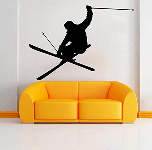 Decalcomania della parete di sci Adesivi in ​​vinile per sci Sciatore Decalcomania di arte Salto con gli sci Freestyle Sport Decorazione della parete Carta da parati Murales 60x42cm