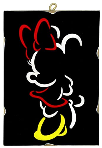 KUSTOM ART Cuadro cuadro de estilo vintage serie cómics personajes Disney Mickey (Minnie Mouse) dibujo sobre fondo negro estampado de colección en madera 25 x 18 cm.