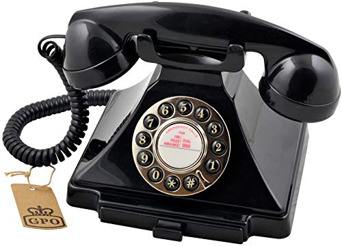 GPO Carrington Teléfono de botones retro - Bandeja extraíble, timbre tradicional auténtico - Negro