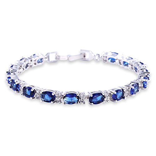 GULICX Oro Blanco galvanizado circonita Azul Cristal Pulsera Romana Tenis Pulsera Enlace Cadena de Color Azul Zafiro