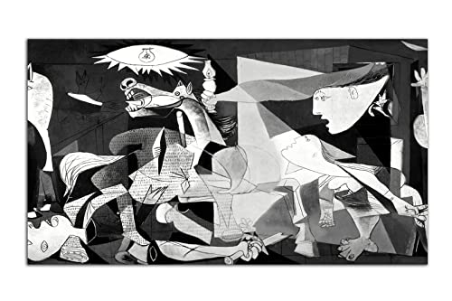 HOPNRU Póster de pintura al óleo de Picasso Guernica, cuadro de arte de pared, pintura en lienzo en blanco y negro, decoración moderna para el hogar y la sala de estar(30x45cm-Sin marco)