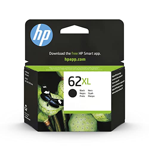 HP 62XL C2P05AE, Negro, Cartucho de Tinta de Alta Capacidad Original, compatible con impresoras de inyección de tinta HP ENVY 5540, 5640, 7640; OfficeJet 200, 250, 5740M, 1 Unidad ( Paquete de 1)