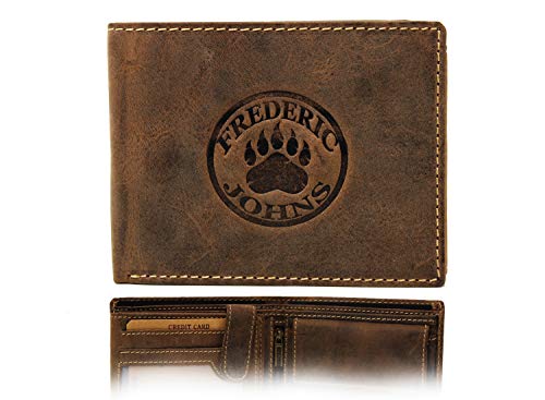 Frédéric & Johns ® - Cartera de Cuero para Hombre - Cartera Vintage - Cartera de Cuero - Cuero auténtico - Cartera RFID - Tarjetas, Moneda, Billetes - Idea de Regalo - Modelo Wood (Marrón)