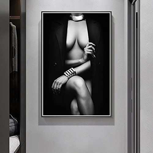 ANFOE Póster de arte desnudo moderno, pintura en lienzo de mujer Sexy, arte corporal en blanco y negro, cuadros de pared para sala de estar, decoración del hogar, Mural 30x60cm sin marco