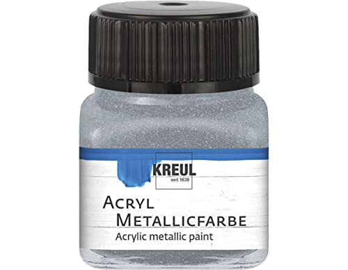 Kreul 77272 - Pintura acrílica metálica, cristal de 20 ml, color plateado, glamurosa pintura acrílica con efecto metálico a base de agua, cremosa opaca, secado rápido y resistente al agua
