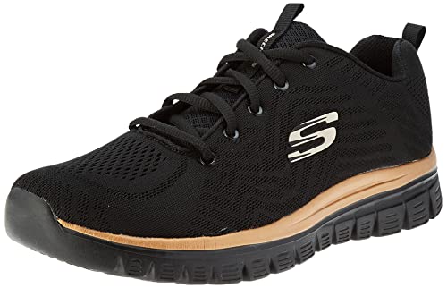 Skechers Graceful Get Connected, Zapatillas Mujer, Black Mesh Rose Gold Trim, 37.5 EU