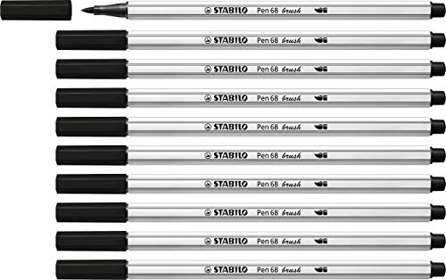 STABILO - Rotulador punta de pincel STABILO Pen 68 brush - Caja con 10 unidades - Color negro