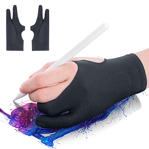 Glove Guante de Dibujo, Paquete de 2, Guante de Arte Digital para Tableta de Dibujo, Digital de tamaño Libre con Dedos para bocetos en Papel, Universal para Mano Izquierda y Derecha, Color Negro