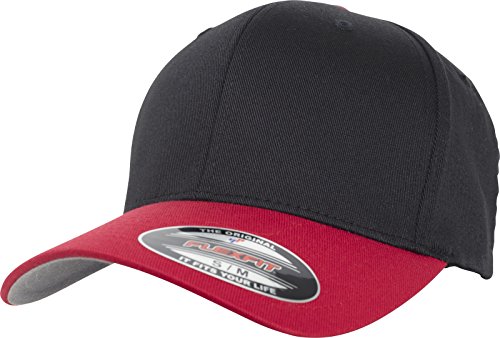 Flexfit Wooly Combed 2-Tone Gorra, Negro y Rojo, L/XL Unisex Adulto