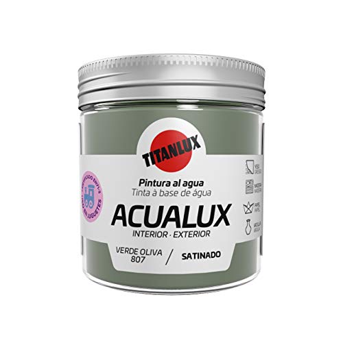 Titanlux Acualux pintura acrílica multiadherente Satinado Verde Oliva 75 ml