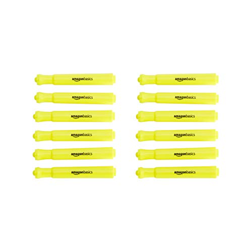 Amazon Basics - Subrayadores estilo tanque, punta biselada, amarillo, paquete de 12 unidades