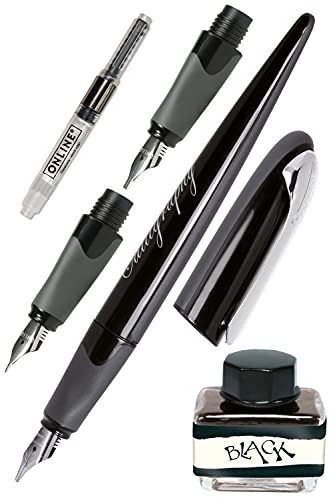 Online ARTIKEL 10030 Set kalligrafie vulpen Zwart incl. 3 vulpenpunt maten, converter, Inkt flesje