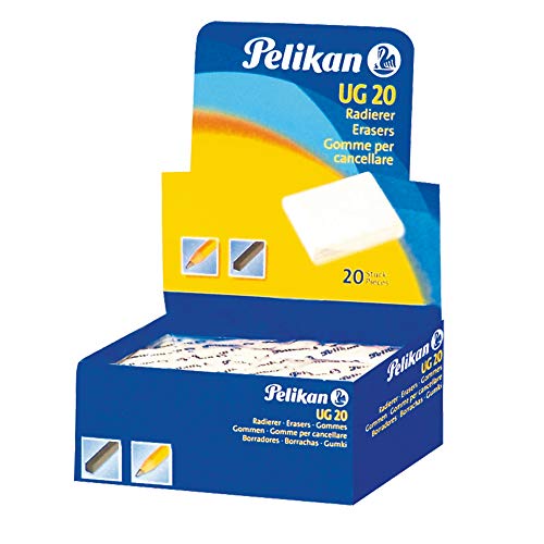 Pelikan Goma de Borrar UG 20, Color Blanco, Adecuada para Dibujo Técnico, Artístico y Escolar, Goma Moldeable para Carboncillo, Lápiz y Grafito, Escuela y Oficina, Blíster de 20 Piezas