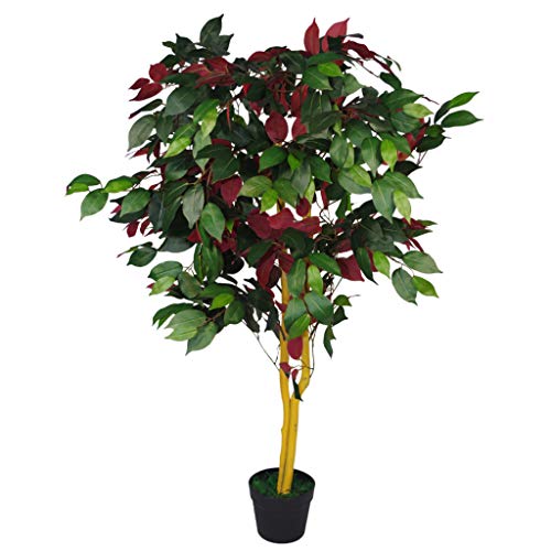 Hoja de 120 cm de árbol Artificial Ficus Plant-Extra Grande, Rojo Verde Capensia