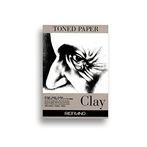 Honsell 19100497 Fabriano Toned Clay - Bloc de dibujo (DIN A4, 50 hojas, 120 g/m², 15% algodón, superficie natural, para todas las técnicas de secado, color gris