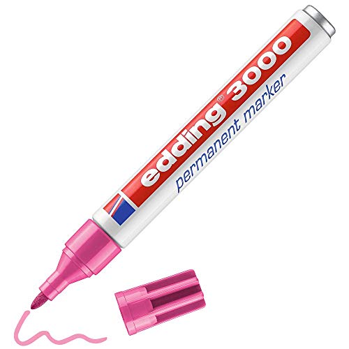 edding 3000 marcador permanente - rosa - 1 rotulador - punta redonda 1,5-3 mm - indeleble de secado rápido - resistente al agua y a los borrones - cartón, plástico, madera, metal, tela - universal