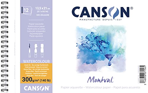 Canson Álbum Espiral Microperforado, 13,5x21 cm, 12 Hojas, Canson Montval, Grano Fino 300g