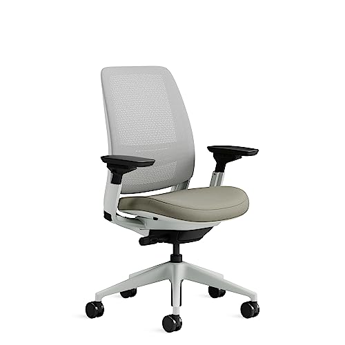 Steelcase Series 2 Silla de Oficina Ergonómica de Altura Ajustable, Soporte Lumbar y Brazos Ajustables, Mecanismo reclinable, Respaldo Malla Gris Transpirable y cómodo asiento en Tejido Beige/gris