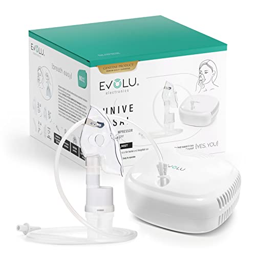 EVOLU UNIVERSAL - Nebulizador eléctrico con boquilla y mascarilla - Inhalador de aerosol para adultos y niños - Nebulizador de pistón para el tratamiento de enfermedades respiratorias.