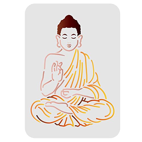 FINGERINSPIRE Plantilla de Buda para manualidades, 21 x 29,7 cm, plantilla decorativa de Buda sentado, reutilizable, de plástico, para pintar en paredes de madera y azulejos