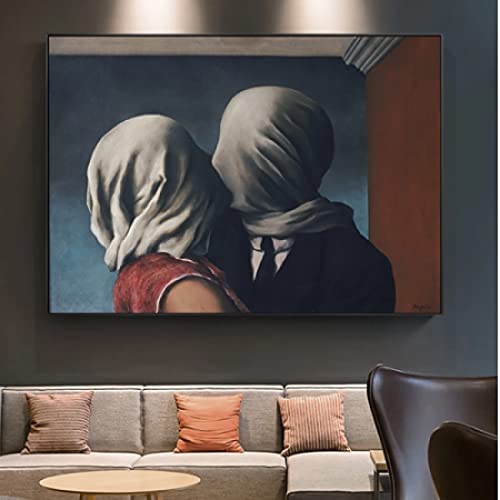 cuadros decoracion lienzowall art Rene Magritte Amante De Las Obras De Arte Del Surrealismo Y Imagen(50x70cm-Frameloos )