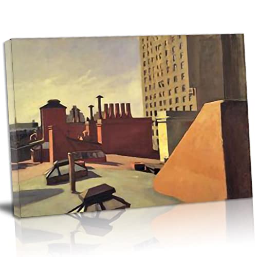 TANEGE Edward Hopper Cuadro Decorativo Canvas Lienzo Impresión |Obras de Arte Para Paredes Del Hogar Montado En Bastidor De《city roofs》Enmarcado-80x104cm(31.5x41.3in)