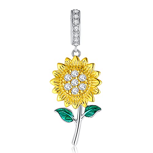 Shysnow Charm Girasol Plata,Dijes de Girasol Flores en Plata de Ley 925 -- Charms Colgante Girasol 3D para Collar Pulsera,Charms Plata de Diseño de Flore