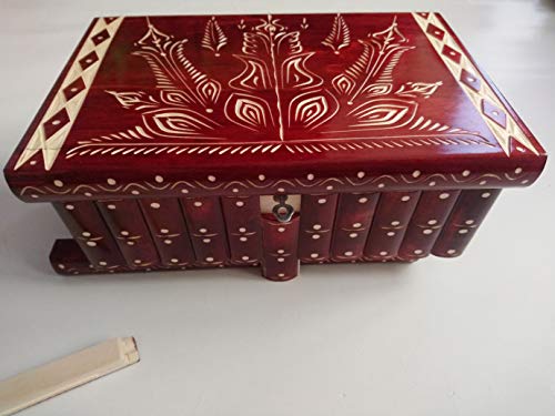 Gigante gran caja de puzzle rompecabezas de color rojo, caja mágica joyero tallado en madera con decoración de tesoro de almacenamiento secreto de clave oculta