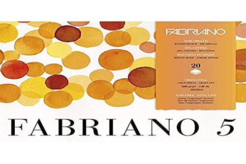 Unbekannt Fabriano Disegno 5-Cartulina para Acuarela (Grano Fino, 300 g/m², 26 x 36 cm, 20 Hojas, 4 Caras, sin Cloro ni ácidos), Color Blanco