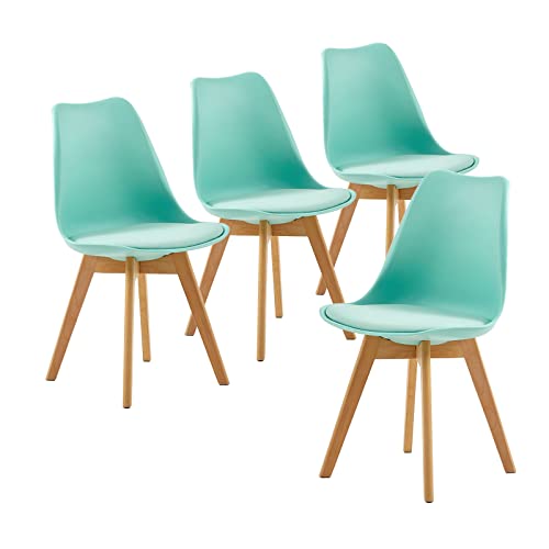 EGGREE Pack 4 Sillas de Comedor Sillas Cocina Nordica con Asiento Tapizado de Cuero PU y Patas de Haya, 2 Verde + 2 Amarillo