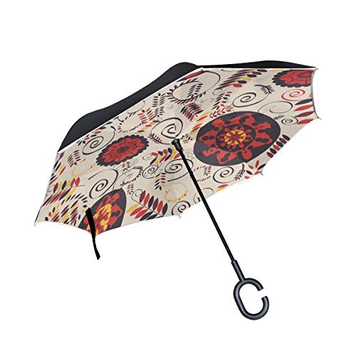 MONTOJ Paraguas de Doble Capa con Forma de C para Dibujo, Estilo étnico, Plegable, a Prueba de Rayos UV, invertido con asa