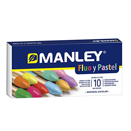 Manley Ceras 10 Unidades | Ceras de Colores Profesionales de Color Flúor y Pastel | Ceras Profesionales | Estuche de Ceras Blandas de Trazo Suave | Pueden Mezclarse los Colores | Colores Surtidos