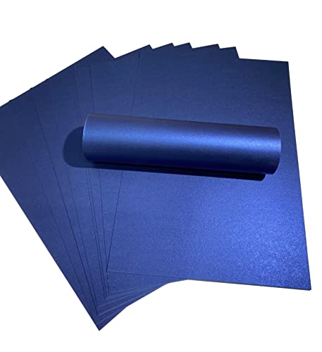 10 hojas de tarjetas A4 nacaradas de color real, 300 g/m² de doble cara (azul real)