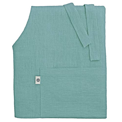 Linen & Cotton Delantal de Cocina Mujer Hombre Chef Profesional Adulto Ella con Bolsillo para Cocinar Hornear - 100% Lino, Turquesa (70 x 84 cm) Unisex para Trabajo y Casa Restaurante Pasteleria