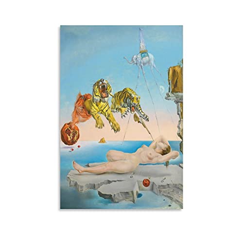 Póster de Salvador Dalí Dalí Dali's Dream Caused by Flying A Bee Around A Pomegranit, póster de pintura de pared, póster de arte moderno, obras de arte para el hogar, 40 x 60 cm