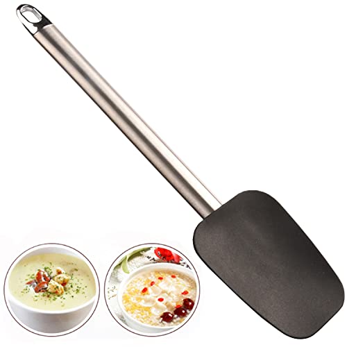 LOW&EE Espátula de silicona cocina-Lengua de Cocina-Antiadherente-Libre BPA-Cuchara para remover y mezclar-Resistente al calor con mango de acero inoxidable-Utensilio silicona cocina (Negro)