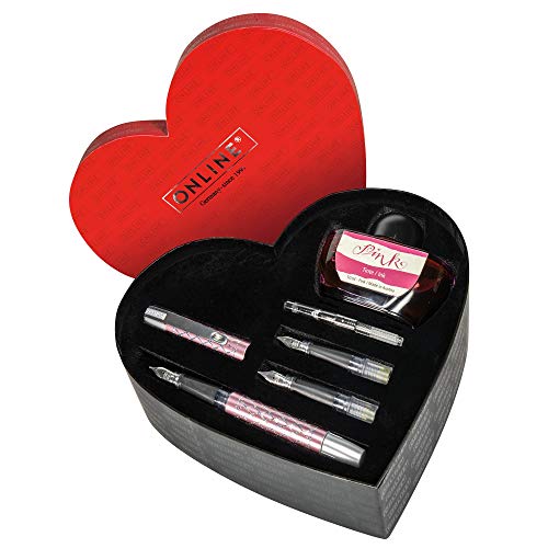 Online Juego de cartas en caja de corazón I pluma Campus Diamond Rose I pluma caligrafía en 3 grosores de trazo M/EF / 1,4 mm I convertidor I vaso de tinta rosa I regalo del día de la madre