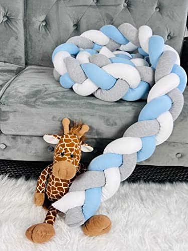 Cushion Soft Knot Pillow Baby Bed Set All Round Braided Blue mix Crib Knotted Comfortable Snake Head Guard Flexible Traveling Exploring Helper Indoor Home (3, Blue+Grey+White)