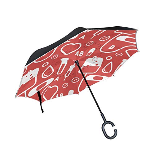 Montoj - Paraguas tipo C para dibujo de sangre, doble capa, resistente al viento, plegable, a prueba de rayos UV, invertido con mango